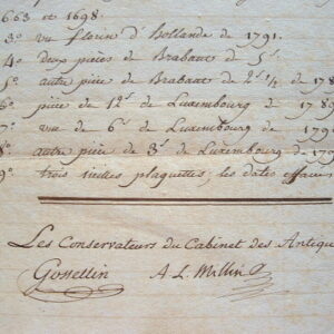 Gossellin et Millin réceptionnent des monnaies pour le Cabinet des Antiques.