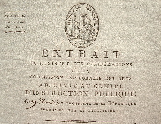 Pièce signée par les membres de la Commission temporaire des Arts.