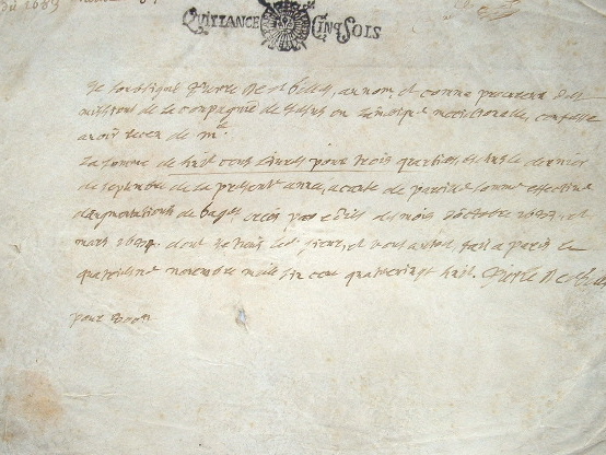 Reçu de 1688 sur les missions jésuites en Amérique.