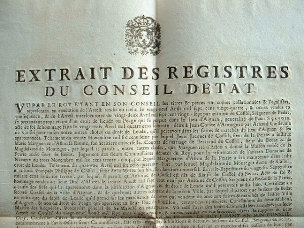 Le roi interdit tout droit de péage à Aignan (Gers).