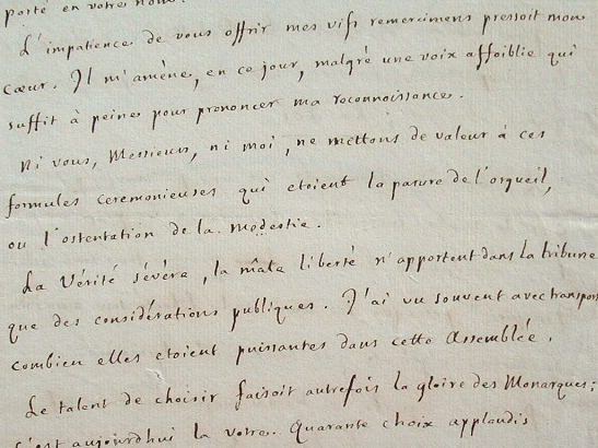 Manuscrit d'un discours de Cérutti à l'Assemblée électorale de Paris en 1790.