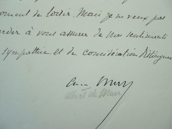 Lettre amicale d'Albert de Mun.