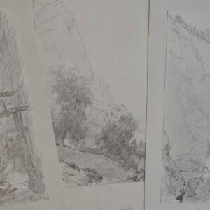 Trois croquis des Basses-Alpes par le peintre prix de Rome, André Giroux.