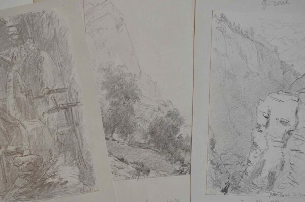 Trois croquis des Basses-Alpes par le peintre prix de Rome, André Giroux.