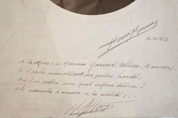 Portrait dédicacé avec quatrain du poète Henri Allorge.