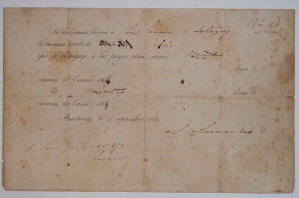 Reconnaissance de dettes de Lamartine.