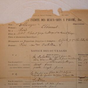 Clément Bellenger. Bordereau d'une exposition-vente de 1884.