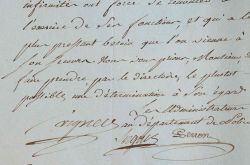 Lettre signée les administrateurs de la police, Sergent-Marceau, Perron et Vigner.