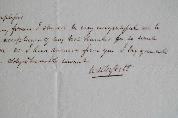 Lettre de Walter Scott écrite durant son séjour à Paris.