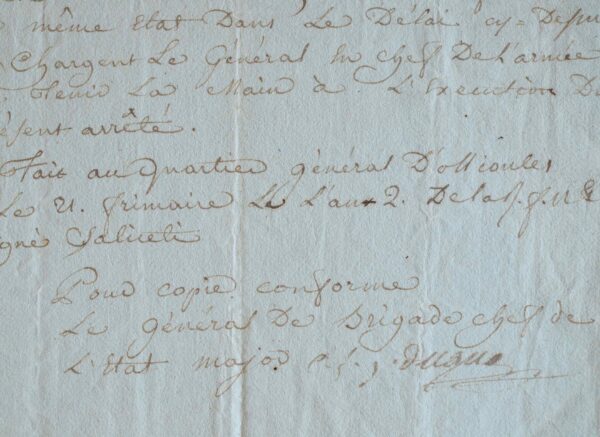 Le général Dugua signe un arrêt durant le siège de Toulon.