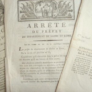 Saône-et-Loire. Lot de 7 documents imprimés. XVIII et XIXe.