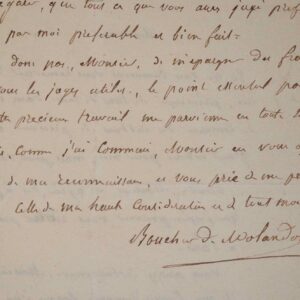 Lettre de l'historien orléanais, Boucher de Molandon.