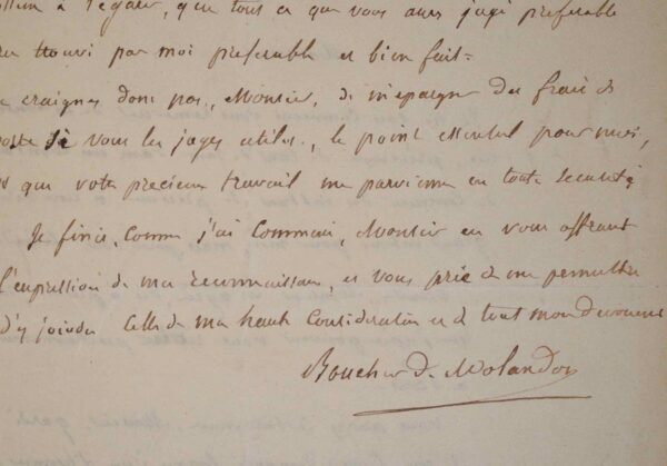 Lettre de l'historien orléanais, Boucher de Molandon.