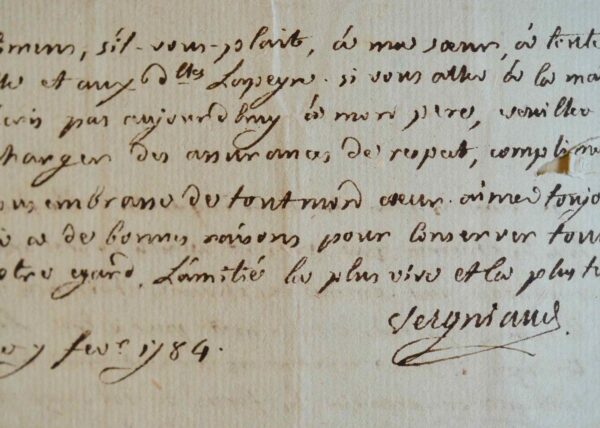 Très rare lettre du Girondin Vergniaud, alors jeune avocat à Bordeaux.