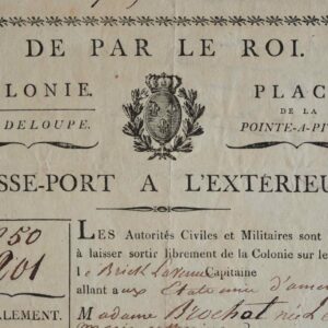 Rare passeport guadeloupéen délivré durant les Cent-jours.