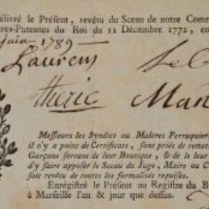 Les maîtres perruquiers de Marseille délivrent un certificat.