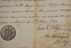 Certificat délivré par le premier gouverneur de Valenciennes, le comte de Magalotti.