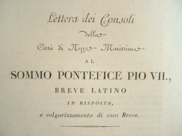 Alpes-Maritimes. Lettre imprimée des consuls de Nice au pape Pie VII.