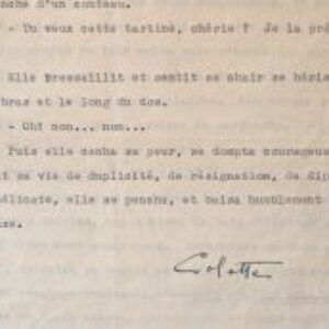 Tapuscrit signé d'une nouvelle de Colette.