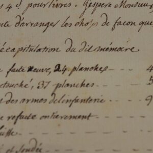 Mémoire des frais de gravure de planches d'ouvrages de cavalerie et d'infanterie, en 1766.