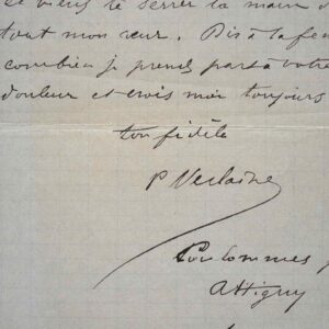 Lettre de Verlaine écrite de la ville natale de Rimbaud, Charleville.