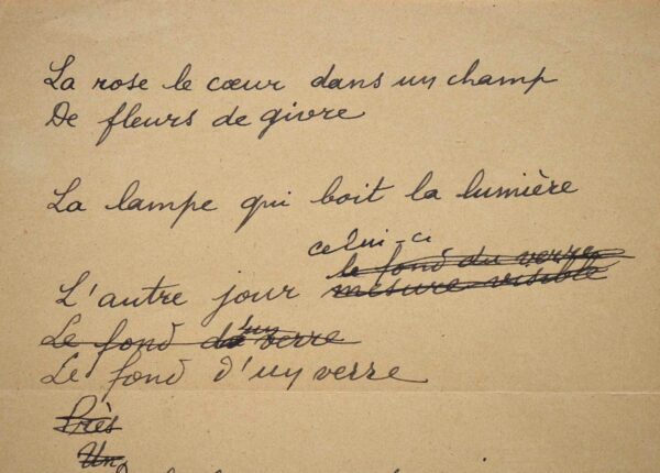 Brouillon d'un poème de Paul Eluard.