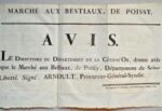 Affiche règlementant le marché aux bestiaux de Poissy.
