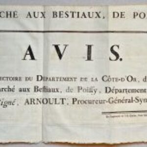 Affiche règlementant le marché aux bestiaux de Poissy.