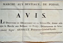 Affiche règlementant le marché aux bestiaux de Poissy.